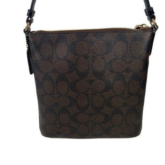 Coach Mini Rowan File Bag Crossbody Purse Signature Canvas Brown Black CF340 - Picture 4 of 16